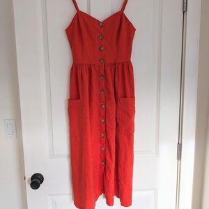 Urban Outfitters Button Down Linen Dress in red size M
